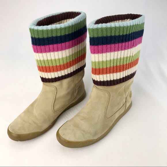 Coach Tatum Tan Suede Multicolor Mid Boots